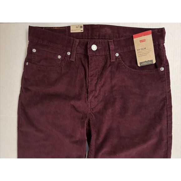 Levis 511 Slim Pants Men's 32x34 Maroon Corduroy Wine Tasting Stretch Pants - Picture 3 of 14